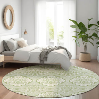 Piper Looms Mayfield Medallions AMF878 Aloe Machine Washable Area Rug Round Lifestyle Image Feature