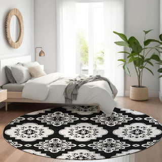 Piper Looms Mayfield Medallions AMF878 Black Machine Washable Area Rug Round Lifestyle Image Feature