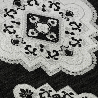 Piper Looms Mayfield Medallions AMF878 Black Machine Washable Area Rug Swatch Image