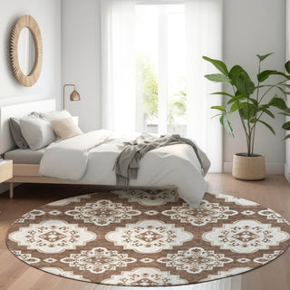 Piper Looms Mayfield Medallions AMF878 Brown Machine Washable Area Rug Round Lifestyle Image Feature