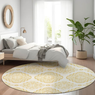 Piper Looms Mayfield Medallions AMF878 Gold Machine Washable Area Rug Round Lifestyle Image Feature