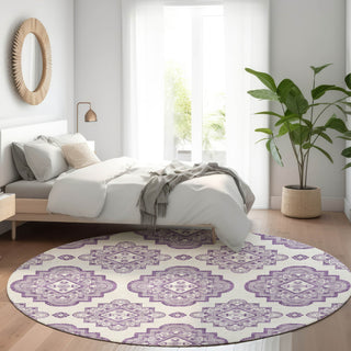 Piper Looms Mayfield Medallions AMF878 Lavender Machine Washable Area Rug Round Lifestyle Image Feature