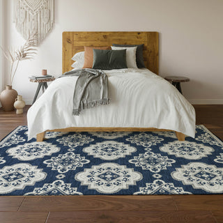 Piper Looms Mayfield Medallions AMF878 Navy Machine Washable Area Rug Lifestyle Image Feature