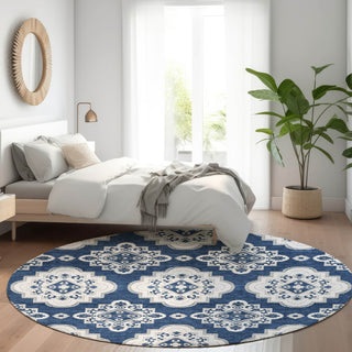 Piper Looms Mayfield Medallions AMF878 Navy Machine Washable Area Rug Round Lifestyle Image Feature