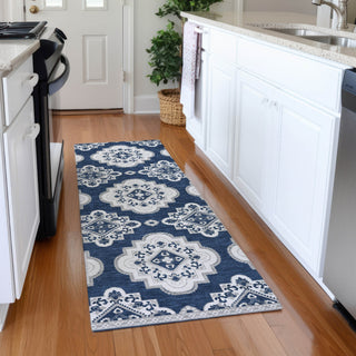 Piper Looms Mayfield Medallions AMF878 Navy Machine Washable Area Rug Runner Lifestyle Image Feature