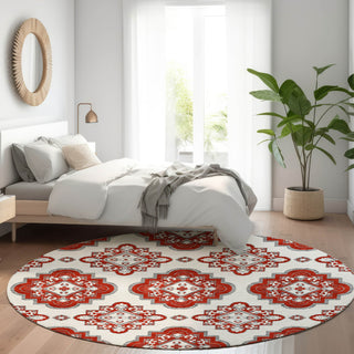 Piper Looms Mayfield Medallions AMF878 Red Machine Washable Area Rug Round Lifestyle Image Feature