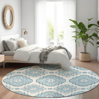 Piper Looms Mayfield Medallions AMF878 Teal Machine Washable Area Rug Round Lifestyle Image Feature