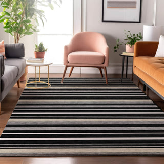 Piper Looms Mayfield Stripes AMF879 Black Machine Washable Area Rug Lifestyle Image Feature