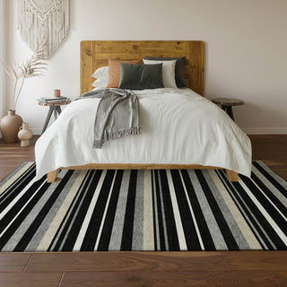 Piper Looms Mayfield Stripes AMF879 Black Machine Washable Area Rug Lifestyle Image Feature