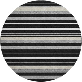 Piper Looms Mayfield Stripes AMF879 Black Machine Washable Area Rug Round Main Image