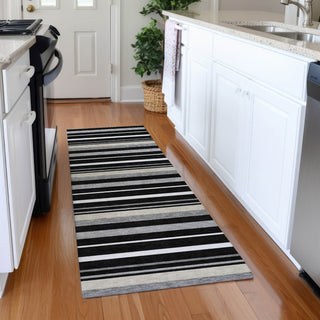 Piper Looms Mayfield Stripes AMF879 Black Machine Washable Area Rug Runner Lifestyle Image Feature
