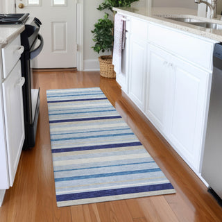 Piper Looms Mayfield Stripes AMF879 Blue Machine Washable Area Rug Runner Lifestyle Image Feature