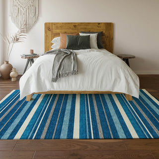 Piper Looms Mayfield Stripes AMF879 Denim Machine Washable Area Rug Lifestyle Image Feature