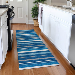 Piper Looms Mayfield Stripes AMF879 Denim Machine Washable Area Rug Runner Lifestyle Image Feature