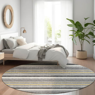 Piper Looms Mayfield Stripes AMF879 Gray Machine Washable Area Rug Round Lifestyle Image Feature