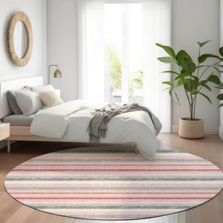 Piper Looms Mayfield Stripes AMF879 Pink Machine Washable Area Rug Round Lifestyle Image Feature