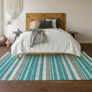 Piper Looms Mayfield Stripes AMF879 Teal Machine Washable Area Rug Lifestyle Image Feature