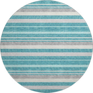 Piper Looms Mayfield Stripes AMF879 Teal Machine Washable Area Rug Round Main Image