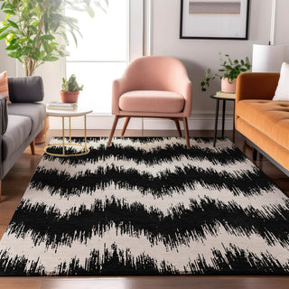 Piper Looms Mayfield Chevron AMF880 Black Machine Washable Area Rug Lifestyle Image Feature