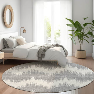 Piper Looms Mayfield Chevron AMF880 Gray Machine Washable Area Rug Round Lifestyle Image Feature
