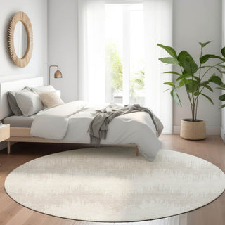 Piper Looms Mayfield Chevron AMF880 Ivory Machine Washable Area Rug Round Lifestyle Image Feature