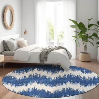 Piper Looms Mayfield Chevron AMF880 Navy Machine Washable Area Rug Round Lifestyle Image Feature