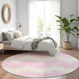 Piper Looms Mayfield Chevron AMF880 Pink Machine Washable Area Rug Round Lifestyle Image Feature