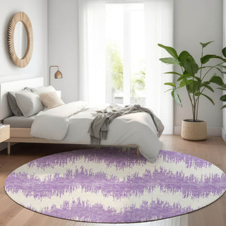 Piper Looms Mayfield Chevron AMF880 Purple Machine Washable Area Rug Round Lifestyle Image Feature
