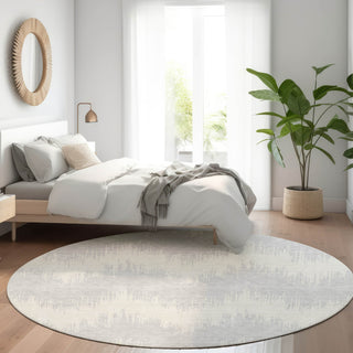 Piper Looms Mayfield Chevron AMF880 Silver Machine Washable Area Rug Round Lifestyle Image Feature