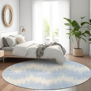 Piper Looms Mayfield Chevron AMF880 Sky Machine Washable Area Rug Round Lifestyle Image Feature