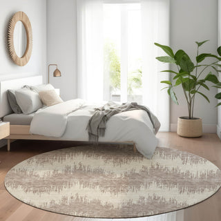 Piper Looms Mayfield Chevron AMF880 Taupe Machine Washable Area Rug Round Lifestyle Image Feature