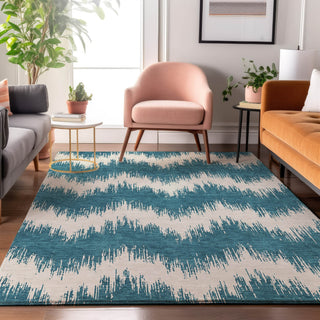 Piper Looms Mayfield Chevron AMF880 Teal Machine Washable Area Rug Lifestyle Image Feature