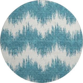 Piper Looms Mayfield Chevron AMF880 Teal Machine Washable Area Rug Round Main Image