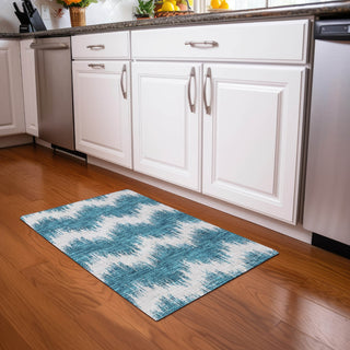 Piper Looms Mayfield Chevron AMF880 Teal Machine Washable Area Rug Scatter Lifestyle Image Feature