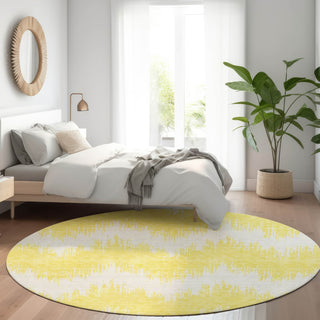 Piper Looms Mayfield Chevron AMF880 Yellow Machine Washable Area Rug Round Lifestyle Image Feature