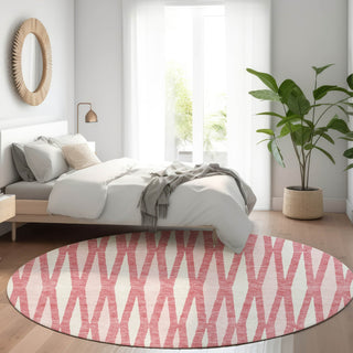 Piper Looms Mayfield Diamonds AMF881 Blush Machine Washable Area Rug Round Lifestyle Image Feature