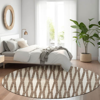 Piper Looms Mayfield Diamonds AMF881 Brown Machine Washable Area Rug Round Lifestyle Image Feature