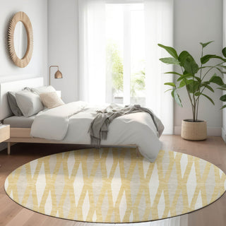 Piper Looms Mayfield Diamonds AMF881 Gold Machine Washable Area Rug Round Lifestyle Image Feature