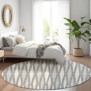 Piper Looms Mayfield Diamonds AMF881 Gray Machine Washable Area Rug Round Lifestyle Image Feature