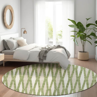 Piper Looms Mayfield Diamonds AMF881 Green Machine Washable Area Rug Round Lifestyle Image Feature