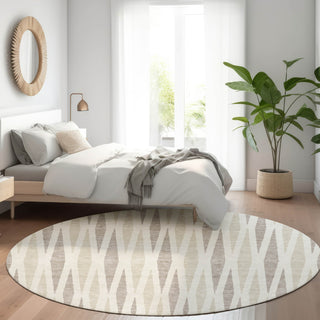 Piper Looms Mayfield Diamonds AMF881 Ivory Machine Washable Area Rug Round Lifestyle Image Feature