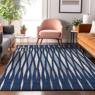 Piper Looms Mayfield Diamonds AMF881 Navy Machine Washable Area Rug Lifestyle Image Feature
