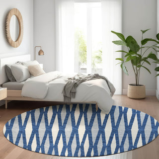 Piper Looms Mayfield Diamonds AMF881 Navy Machine Washable Area Rug Round Lifestyle Image Feature