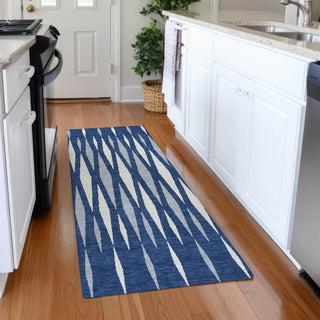 Piper Looms Mayfield Diamonds AMF881 Navy Machine Washable Area Rug Runner Lifestyle Image Feature