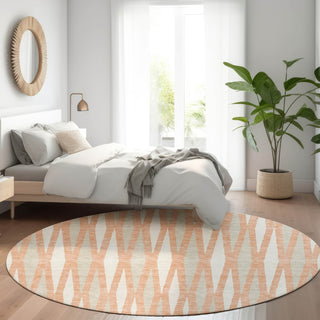 Piper Looms Mayfield Diamonds AMF881 Salmon Machine Washable Area Rug Round Lifestyle Image Feature