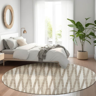 Piper Looms Mayfield Diamonds AMF881 Taupe Machine Washable Area Rug Round Lifestyle Image Feature
