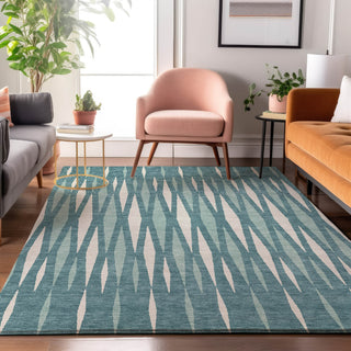 Piper Looms Mayfield Diamonds AMF881 Teal Machine Washable Area Rug Lifestyle Image Feature