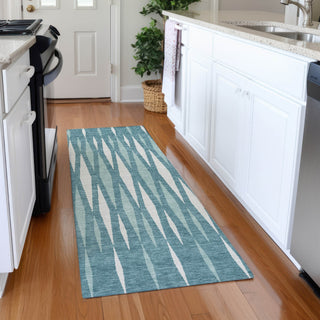 Piper Looms Mayfield Diamonds AMF881 Teal Machine Washable Area Rug Runner Lifestyle Image Feature