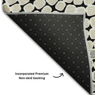 Piper Looms Mayfield Circles AMF882 Black Machine Washable Area Rug Backing Image