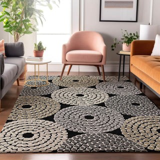 Piper Looms Mayfield Circles AMF882 Black Machine Washable Area Rug Lifestyle Image Feature
